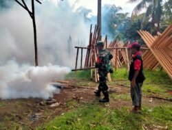 Antisipasi Perkebangbiakan Nyamuk Malaria dan Demam Berdarah, Babinsa Langko Bersama Pemilik Kebun Laksanakan Fogging