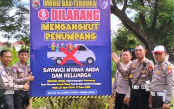 Satlantas Polres Lombok Barat Gencar Pasang Spanduk Himbauan Keselamatan Berlalu Lintas